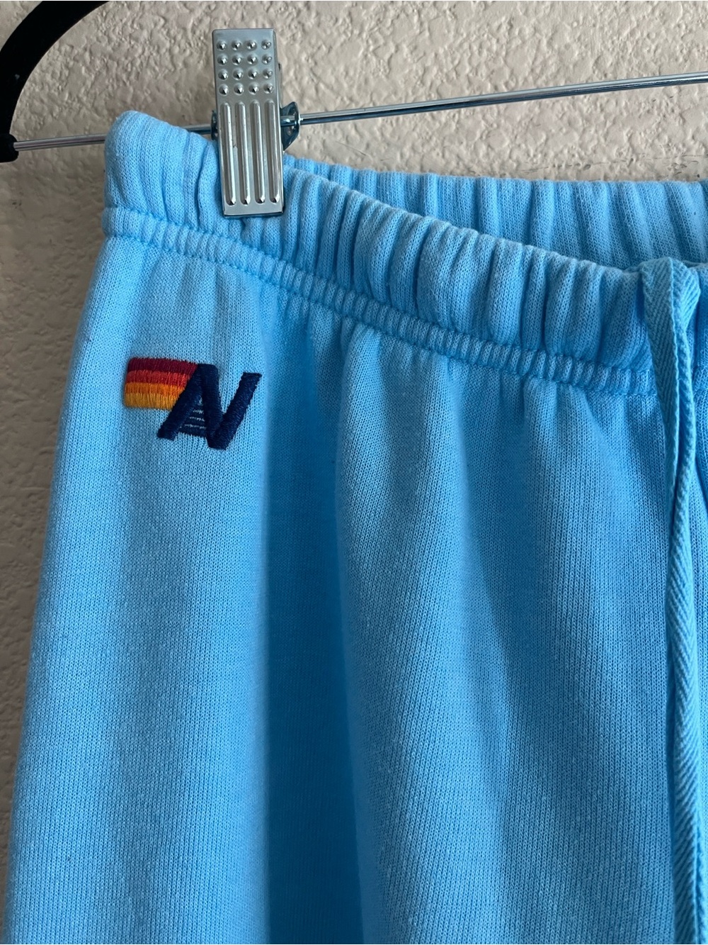 Aviator Nation Blue Sweatpants with Pink-Purple Lightning Bolt Accent